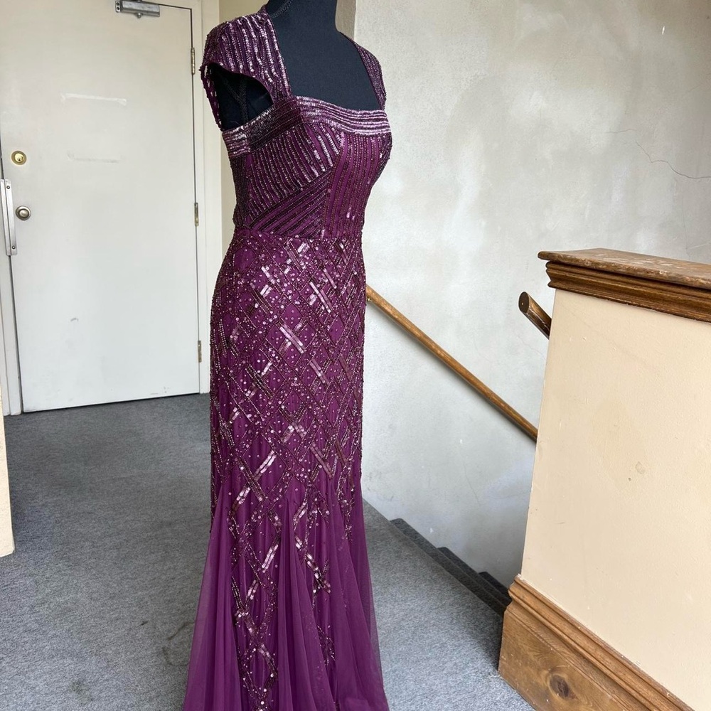 NWT Adrianna Papell Elegant Purple Beaded Evening Gown 1920s Gatsby - Picture 3 of 6